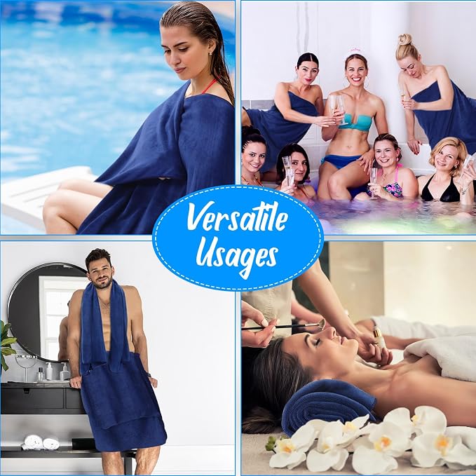 SmoothNovelty 16 Pack Microfiber Bath Towels Bulk 27'' x 60'' Oversized Beach Towel Highly Absorbent Extra Large Soft Drying for Shower Pool Salon Sauna Bathroom Gym Party (Simple,Navy Blue) - Image 6