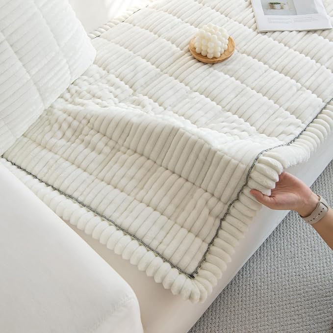 VClife Dogs Couch Cover, Non Slip Sofa Cover Washable, White, 27.6" X 59.1" | Soft Fuzzy Couch Cover for 2 Cushion Couch Sofa Pet Friendly, Scratch Resistant Thick Furniture Protector for Sectional Sofa - Image 9