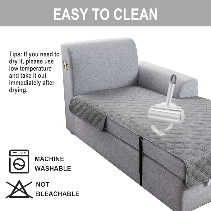 Genina L Shape Couch Cover, Sectional Couch Chaise Covers, Waterproof Washable Sofa Covers for Left L Shape Chaise Lounge, Anti-Slip Sofa Slipcovers for Dogs Cats Pet Friendly(Light Grey) - Image 6
