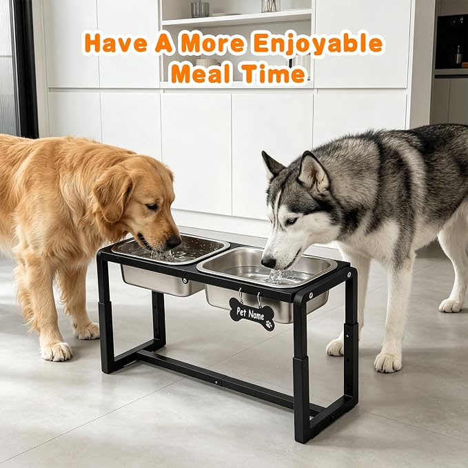 Metal Elevated Dog Bowls Medium/Large Breed with 2 Thick 1.2GAL Stainless Steel Raised Dog Bowl, Adjustable Height 3 Levels (8.8"-11.5"-14") Neck & Joint Protection - Image 7
