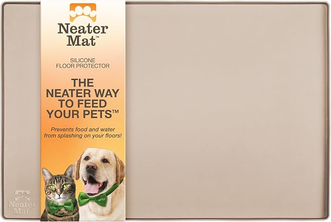 Neater Pet Brands Neater Mat Pet Mats for Food and Water, Cat & Dog Bowl Mat Waterproof Silicone, Feeding Tray, Dog Food Mats for Floors, Placemat w/Raised Edge for Under Bowls, 24" x 16", Cappuccino by NeaterPetBrands