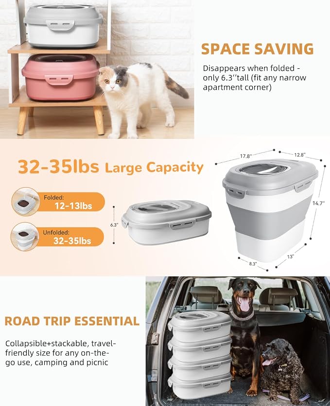 30-35 Lbs Dog Food Storage Container Collapsible Dog Food Container | Large Pet Food Storage with Airtight Lids,Wheels,Scoop and 2Pcs Food Storage Containers,Keep Food Fresh for Dog,Cat - Image 9