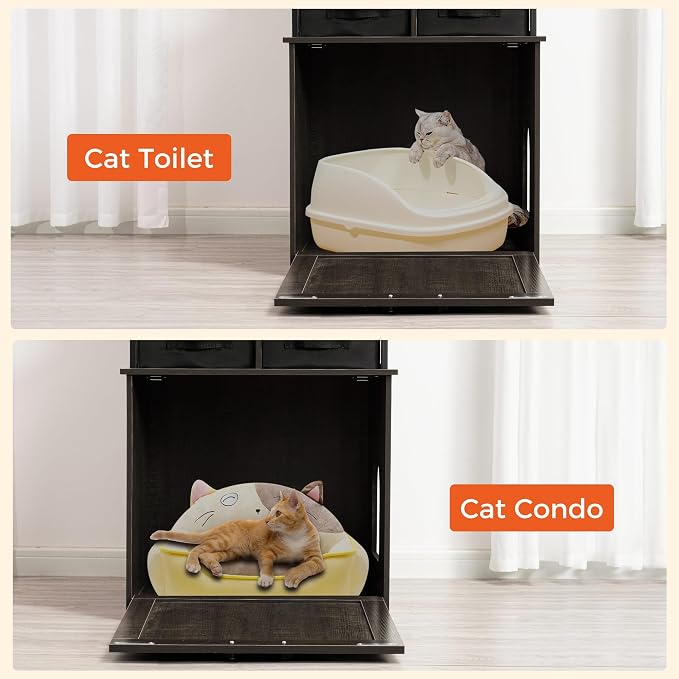 Dwanton Litter Box Enclosure with 2 Storage Shelves and 2 Drawers, 2-in-1 Hidden Cat Litter Box Enclosure Furniture with Shelf, Reversible Entrance, Washable Drawers, 50-Inch, Dark Grey - Image 8