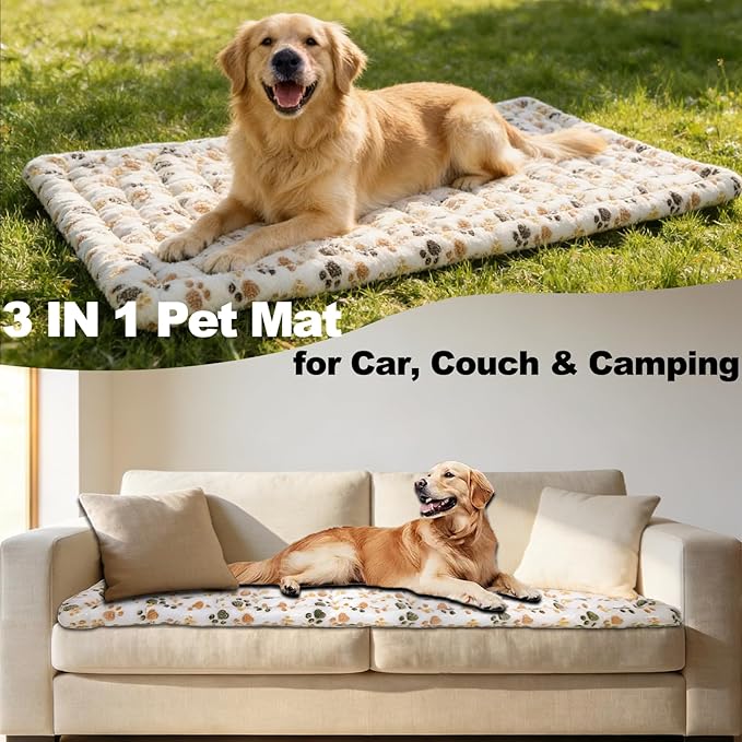 Dog Car Seat Cover for Back Seat, White Paw Print Flannel Pet Bed Mat, Non-Slip Waterproof Bottom, Washable Dog Bed & Seat Protector for Cars SUVs Trucks, Fits Backseat Extenders - Image 6
