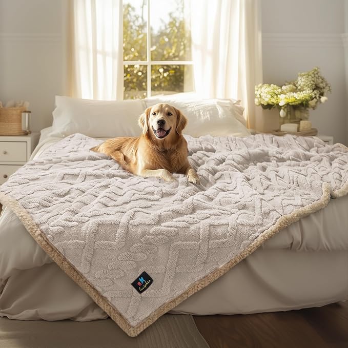 Luciphia Waterproof Blanket for King Bed Reversible Fleece Couch Cover | Reversible waterproof pet blanket with soft Sherpa fleece machine washable protect couch bed car, Beige-thicken 100" x 82" - Image 9