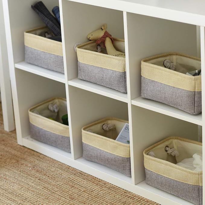 Fabric Storage Baskets for Organizing(6 Pack) Small Baskets for Shelves,storage, Laundry, Nursery, Closets, Decorative Baskets for Gifts Empty (Grey & gold, 11.8” x 7.8” x 5.1”) - Image 7