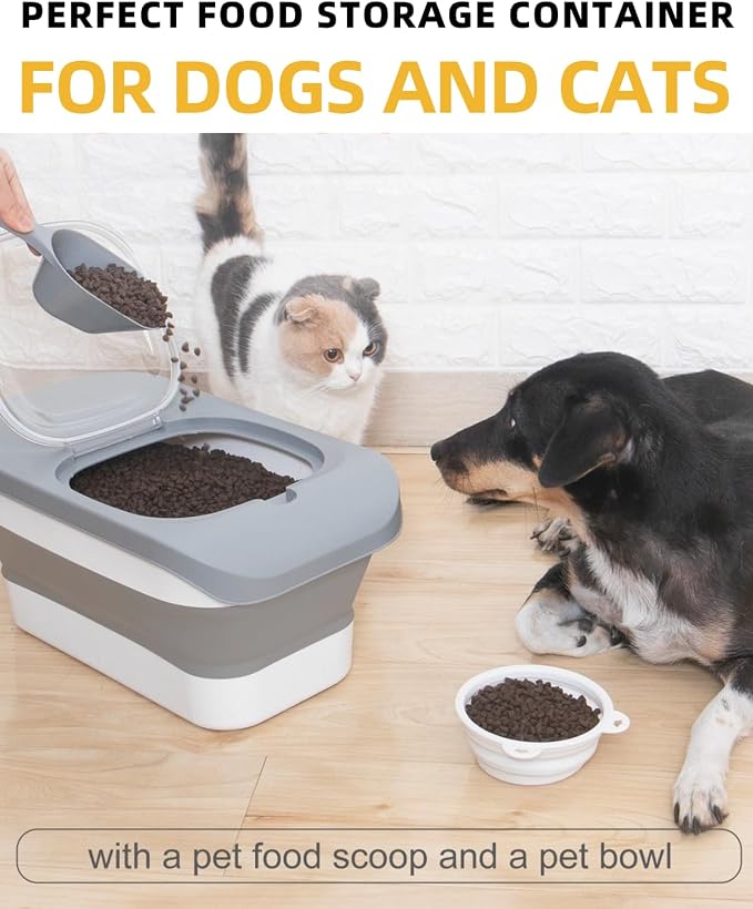 HOYTAMDAR 13 Lbs Dog Food Container, Collapsible Dog Food Storage Container with Airtight Lid, Cat Food Storage container Dry Food for Pets, Rice, Cereal, Silicone Pet Bowl and Dog Food Scoop - Image 9