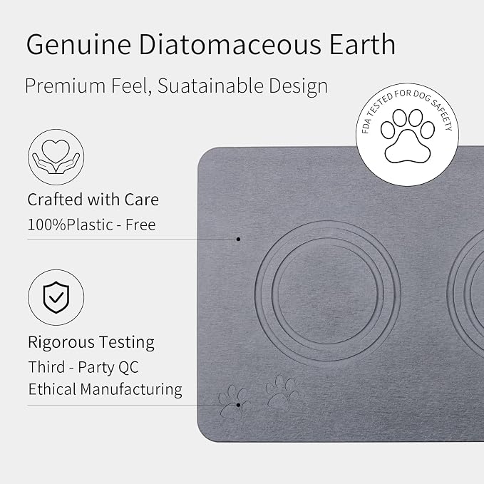 Diatomite Stone Pet Feeding Mat for Dog Cat Super Absorbent Diatomite Quick Drying Stone Dog Food Mat, Dog Mats for Food and Water with Non-Slip Station, Fast Dry Pet Mats, Deep Grey - Image 6