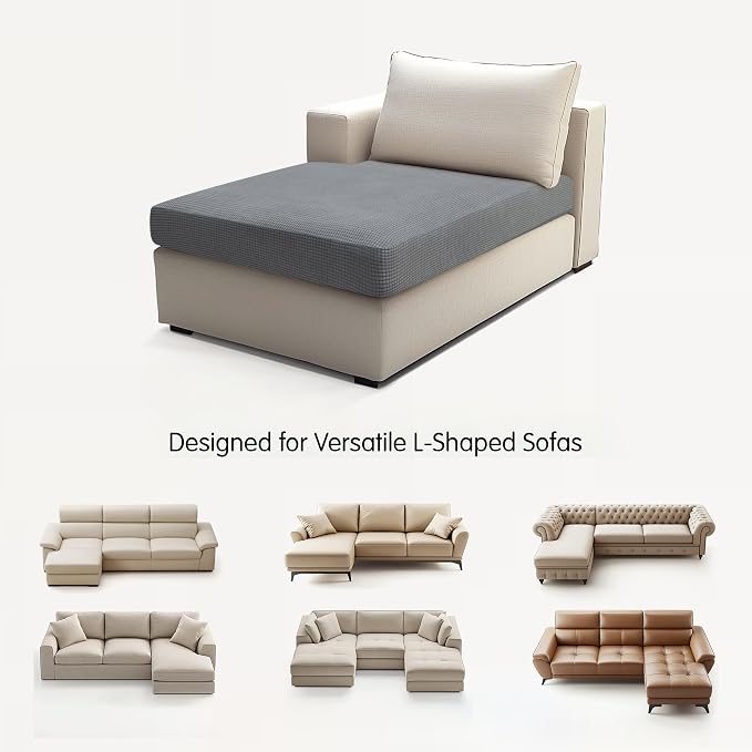 Hokway Stretch Chaise Cover Individual Couch Cushion Slipcovers Reversible Cushion Protector Slipcovers Sofa Cushion Protector Covers (Chaise Cover, Lightgrey) - Image 9