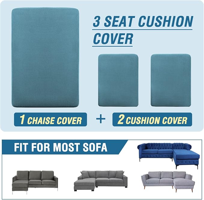H.VERSAILTEX Sectional Couch Covers 3 Pieces Sofa Seat Cushion Covers L Shape Separate Cushion Couch Chaise Cover for Both Left/Right Sectional Couch (Seat Only: 1 Chaise + 2 Sofa, Storm Blue) - Image 8