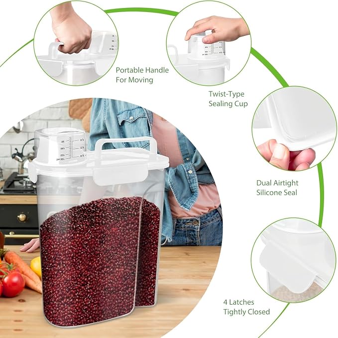 Viretec Rice Storage Container, 15 to 20lb Dry Food Airtight Dispenser, Pet Dog Cat Food Canister, BPA Free Clear Plastic Kitchen and Pantry Organization Bin for Oatmeal, Cereal, Pasta, Flour White - Image 7
