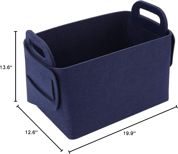 Storage Basket Felt Storage Bin Collapsible& Convenient Box Organizer with Carry Handles for Office Bedroom Closet Babies Nursery Toys Laundry (Navy Blue, 19.9inch(L)×13.6inch(W)×12.6inch(H)) - Image 8