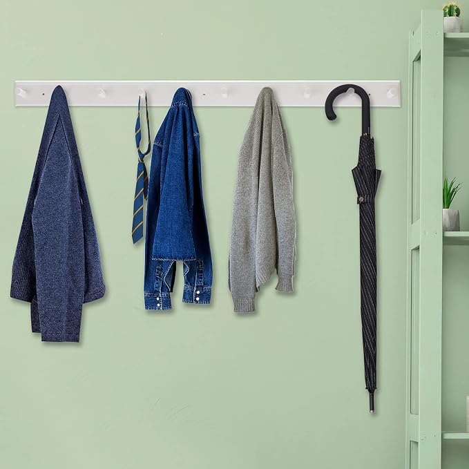10 Hook Coat Rack Wall Mounted, Long 38 Inches Wooden Wall Coat Hanger with 10 Pegs, 16'' Hole to Hole Wall Coat Hooks for Hanging Towels, Hats, Backpacks, Clothing, Caps (White - Image 7