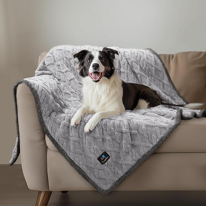 Luciphia Waterproof Dog Blanket, Reversible Sherpa Fleece for Couch Cover | Reversible waterproof pet blanket soft fleece machine washable protect couch bed, Light Grey 40" x 28" - Image 9