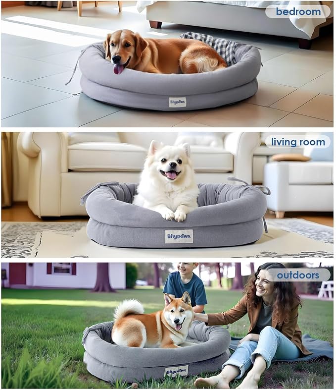 Orthopedic Dog Bed for Large Dogs, Pet Sofa Bed, XL, Gray | Orthopedic egg crate foam, 4-sided bolster support, anti-slip bottom, pet sofa bed for extra large dogs - Image 8