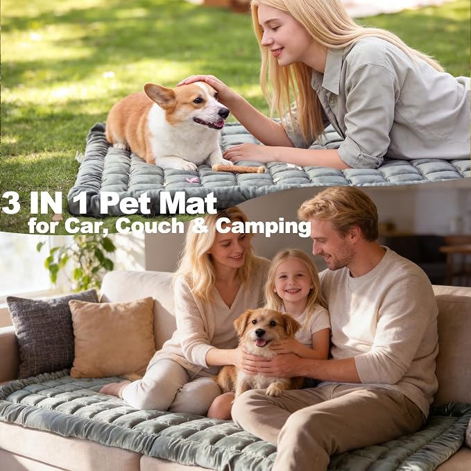 Dog Car Seat Cover for Back Seat, Sliver Gray Flannel Pet Bed Mat, Non-Slip Waterproof Bottom, Washable Dog Bed & Seat Protector for Cars SUVs Trucks, Fits Backseat Extenders - Image 6