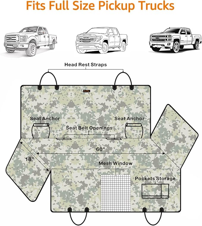 Truck Seat Cover for Dogs Waterproof 900D Soft Back Seat Cover for Crew Cab Protects Vehicle from Dog Hair, Scratches, Dirt Durable Rear Seat Cover for Pickup Truck F150 F250 Ram GMC 1500 2500 - Image 7