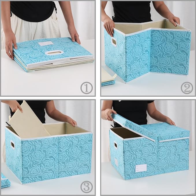 PRANDOM Extra Large Collapsible Storage Cubes with Lids Fabric Decorative Storage Bins Boxes Organizer Baskets with Cover Handles for Bedroom Closet Living Room 19.6x15.7x11.8 Inch 3 Pack - Image 6