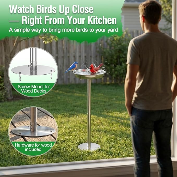 tinnmao 304 Stainless Steel Bird Bath for Outside, 40 Inch Tall Freestanding Metal Birdbath & Feeder with Removable Bowl for Garden Yard Patio Lawn - Image 7