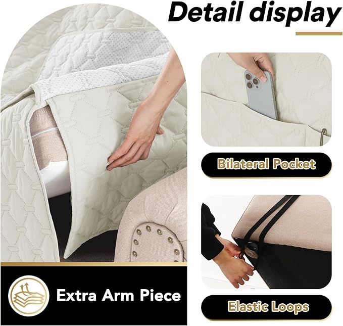 PrinceDeco Chair Cover Slipcover Water Resistant Sofa Cover Washable Chair Cover Anti-Slip Stay in Place Furniture Protector for Pets Dog Kids(Armchair Cover,Ivory) - Image 7