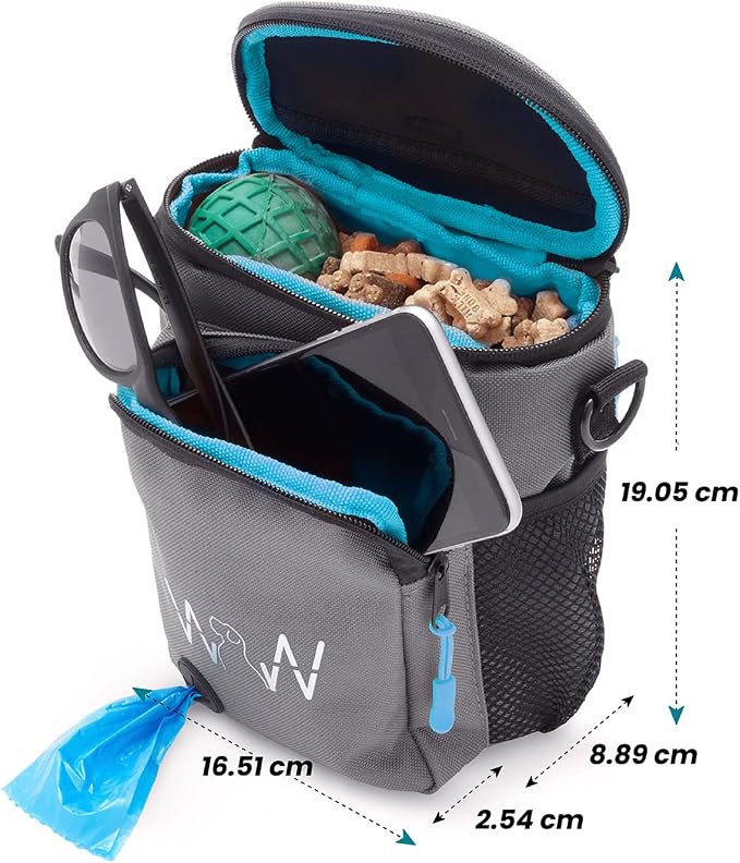 Multipurpose Pro Dog Treat Bag with Neoprene Split Top Dog Training Treat Pouch Bag with Shoulder Strap, Belt and Clip and Exterior Storage Pocket (Alpine Blue) - Image 8