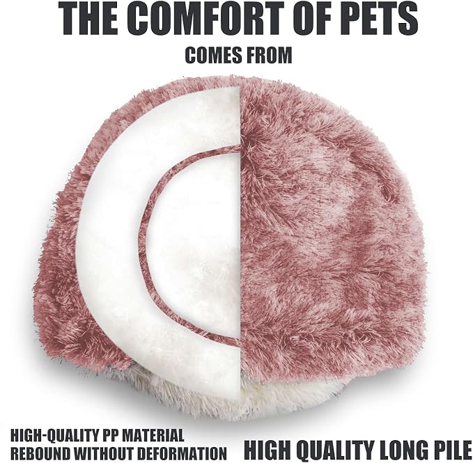 ShinHye Cat Bed Round Plush Fluffy Hooded Cat Bed Cave, Cozy for Indoor Cats or Small Dog beds, Soothing Pet Beds Doughnut Calm Anti-nxiety Dog Bed - Waterproof Bottom Washable (26×26inch, Pink) - Image 6