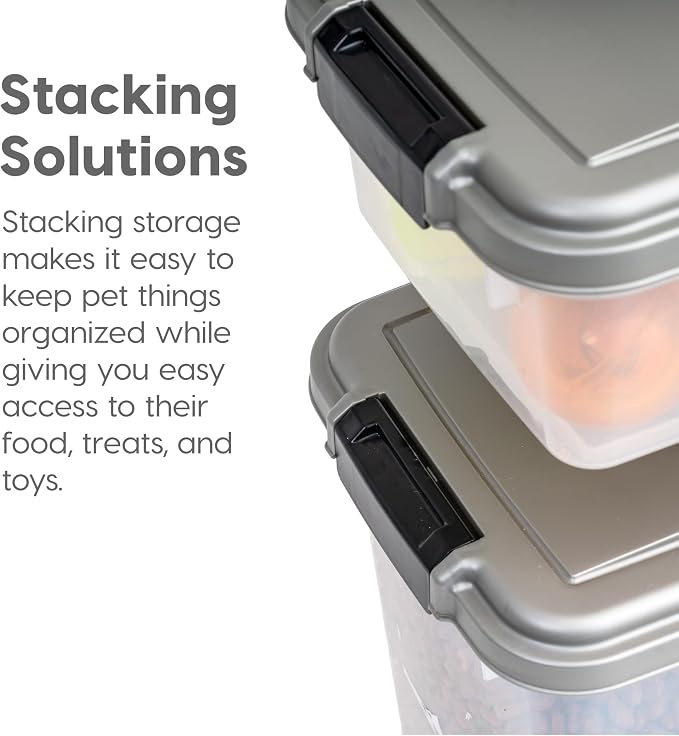IRIS USA Airtight Dog Food Storage Container Combo, 30 lb & 11 lb Bin | Stackable food storage system includes scoop and wheels to keep kibble, treats, and pet food fresh and organized. - Image 7