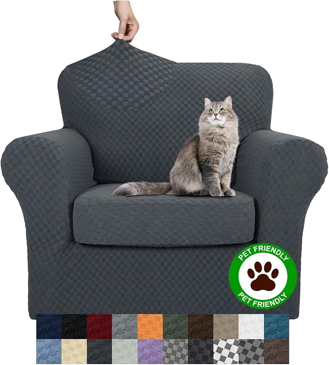 YEMYHOM Latest Checkered 2 Pieces Chair Covers for Living Room High Stretch Thickened Chair Slipcovers with Arms Anti Slip Elastic Armchair Sofa Couch Protector (Dark Gray), 31"-46"(1 Cushion) - Image 8