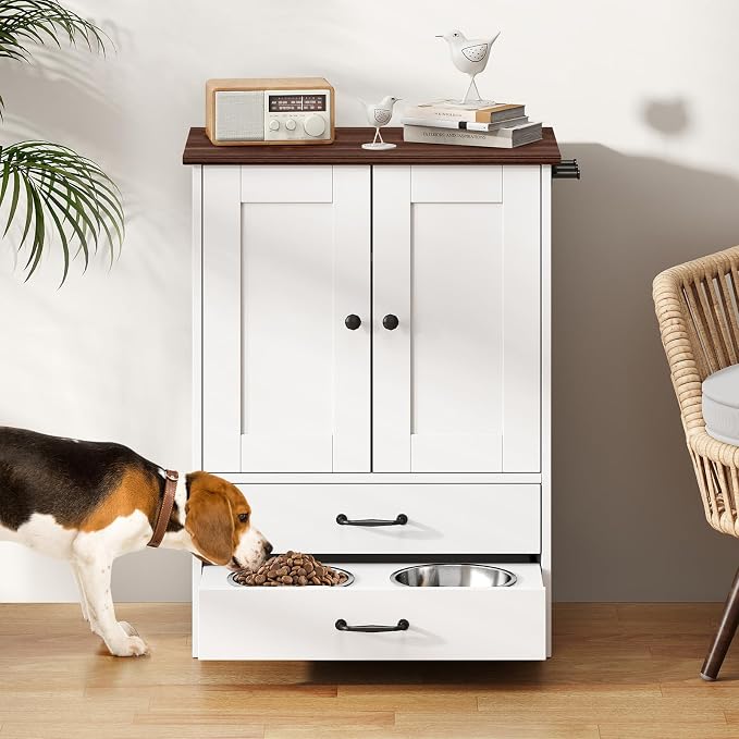 Rovibek Dog Feeding Station with Storage Cabinet - Elevated Dog Bowls with Storage Drawers, Pet Storage Cabinet with Leash Hooks, Pet Organizers for Food & Supplies - Image 7