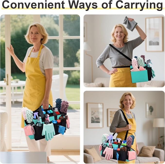 Wearable Large Cleaning Caddy Bag for Housekeeper, Clean Supply Organizer with Adjustable Shoulder, Waist & Handle Straps, Detailing Bag for Kitchen Supplies (Lakeblue) - Image 7