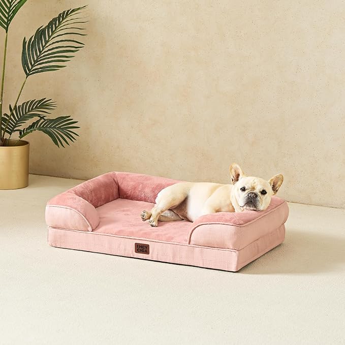 EHEYCIGA Orthopedic Extra Large Dog Bed, Waterproof Washable XL Pet Bed 44" | Non-Slip Bottom and Egg-Crate Memory Foam Big Dog Couch Bed with Washable Removable Cover, Dusty Pink, 44Inch - Image 9
