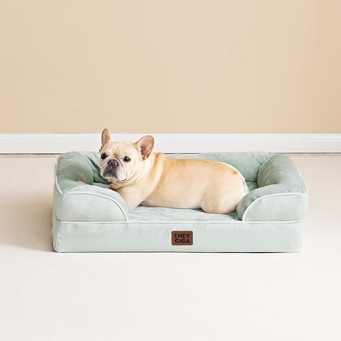 EHEYCIGA Orthopedic Small Dog Bed, Waterproof Memory Foam Washable Pet Beds | Non-Slip Bottom and Egg-Crate Foam Medium Pet Couch Bed with Washable Removable Cover, Sage Green - Image 8