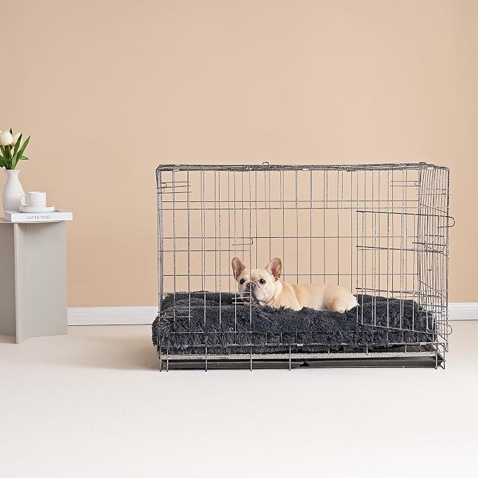 EHEYCIGA Fluffy Dog Crate Bed for Medium Dogs, Plush Crate Pad, Dark Grey | Calming Anti Anxiety Medium Dog Bed, Washable Soft Warm Faux Fur Crate Mat with Non-Slip Bottom - Image 8