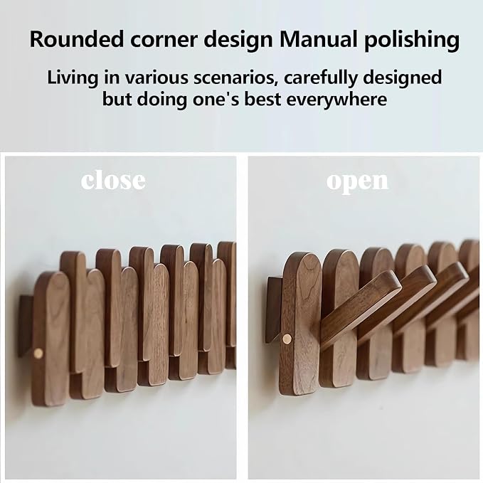 Wall Mounted Coat RackHooks Piano Key Hangers Natural Solid Wood Hanger Non-Woven Fabric Clothes Hangers for Closet, Kitchen, Bedroom, Bathroom, Entryway (Moon Walnut-Beech, 4 Hooks) - Image 10