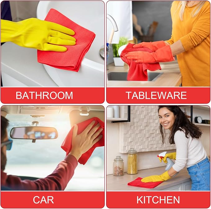 Nuenen 60 Pcs Microfiber Cleaning Cloths for Cars 16 x 16 Inch Ultra Absorbent Car Towels Drying Reusable Cleaning Supplies House Kitchen Window Microfiber Towel (Red) - Image 6