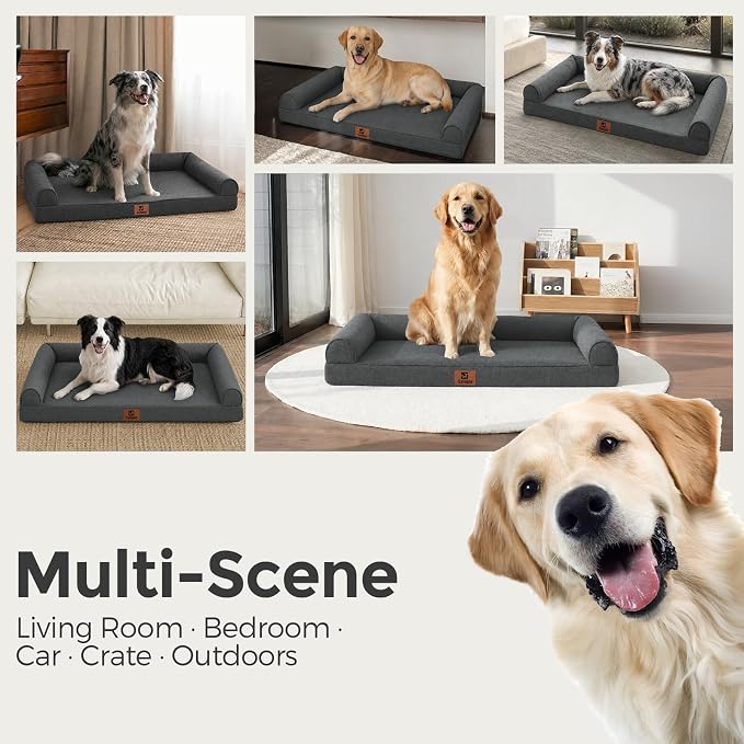 Sytopia 42 Inch Indestructible Orthopedic Dog Bed for Extra Large Dogs, Chew Proof Waterproof Pet Couch Bed with Sides, Egg Crate Foam, Removable Washable Cover, Great Pet Gift, Dark Grey - Image 8