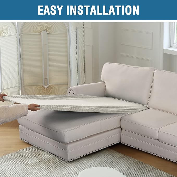 H.VERSAILTEX Sectional Couch Covers 1 Piece Chaise Slipcover L Shape Separate Cushion Couch Cover for Both Left/Right Sectional Couch (Seat Only: 1 Chaises, Ivory) - Image 8