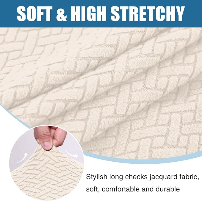 Smiry Waterproof Couch Cushion Covers, Non Slip Seat Cushion Covers | Stretch Jacquard Sectional Sofa Slipcover, Washable Elastic Furniture Protector for Pets, Kid, 3 Pieces, Light Beige - Image 7