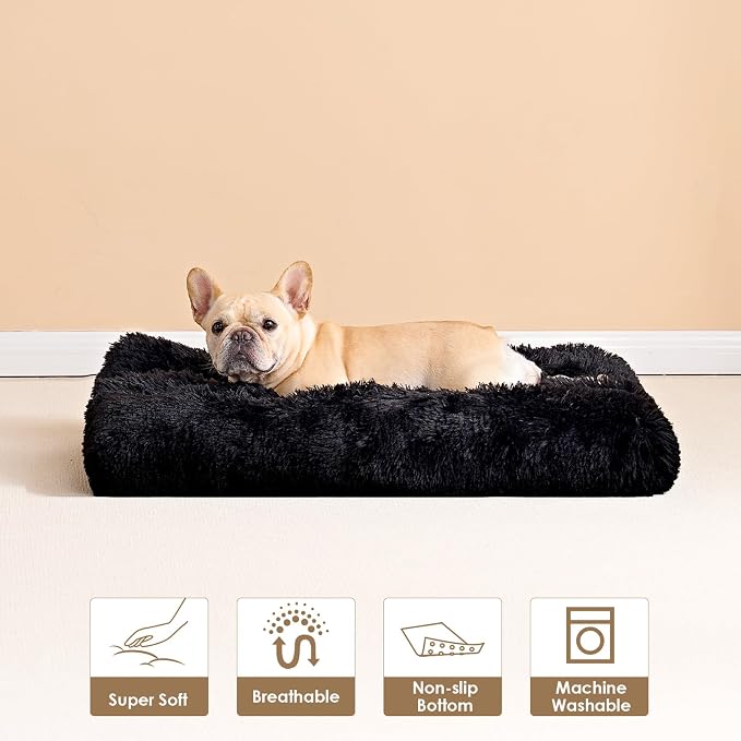EHEYCIGA Fluffy Dog Crate Bed for Small Dogs, Plush Crate Pad, Black | Calming Anti Anxiety Small Dog Bed, Washable Soft Warm Faux Fur Crate Mat with Non-Slip Bottom - Image 7