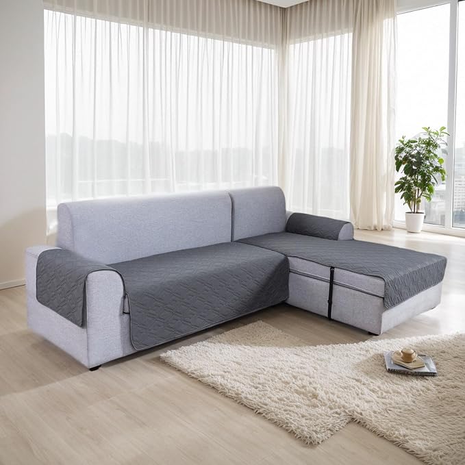 Genina 100% Waterproof Sectional Couch Covers for L Shaped Chaise Lounge Right, Anti-Slip Sectional Cover Furniture Protector Couch Cover for Dogs Pets, 1 Piece (Dark Gray, Right Chaise Cover) - Image 7