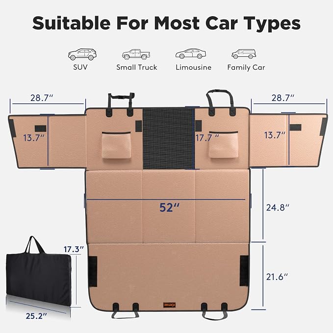 FURTIME Dog Car Seat Cover for Back Seat, PU Leather Back Seat Extender | Hard Bottom Holds 400LBS, Waterproof Anti-Scratch, Large Space Back Seat Pet Cover for Car, SUV, Small Truck, Brown - Image 9