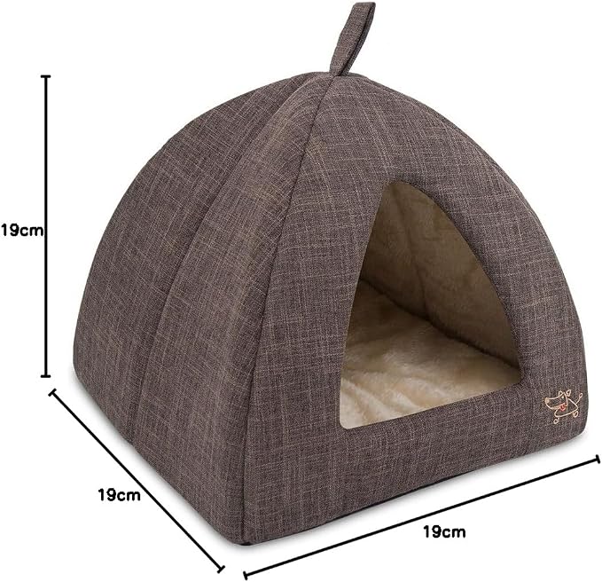 Best Pet Supplies Cat Bed for Indoor Cat, Domed Tent House with Removable Pillow, Covered Cat Cave for Small Dog, Puppies and All Breeds of Cats - Brown Linen, 19 x 19 x H:19" - Image 7