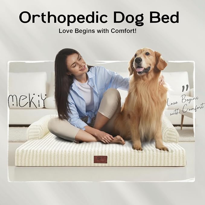 MEKIY Orthopedic Washable Dog Bed with Bolster for Medium to Large Dogs | Pillow Support for Neck Relief, Egg Crate Foam, Waterproof Liner, Anti-Slip Bottom, Removable Bolster Cover, 36 x 27 Inch - Image 8