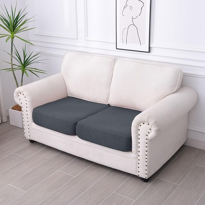 hyha Waterproof Couch Cushion Covers, Washable Sofa Cushion Slipcovers, Thick Stretch Jacquard Fabric, Couch Sofa Covers for Pets with Elastic Bottom (2 Pieces, Grey) | Stretch Jacquard Fabric, Elastic Bottom, Non Slip Fit, Waterproof Protection, Pet H... - Image 7