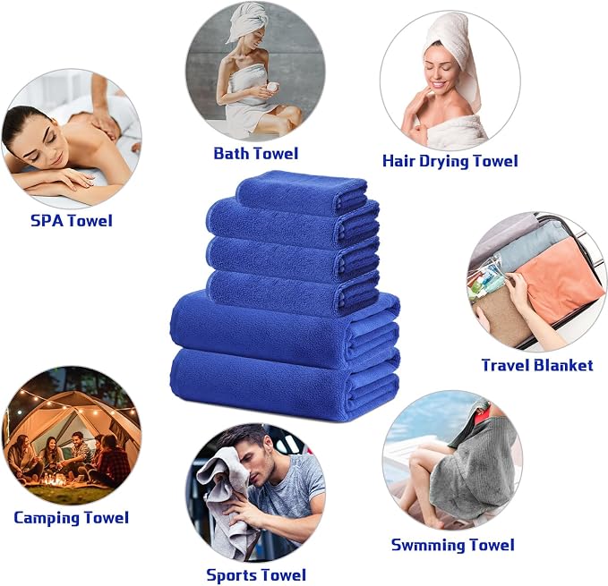 Mixweer 24 Piece Microfiber Absorbent Towel Set: 2 Oversized Bath Sheets, 4 Bath Towels, 6 Hand, 8 Washcloths, 4 Fingertip for Bathroom Spa Gym Camping Beach (Navy Blue) - Image 8
