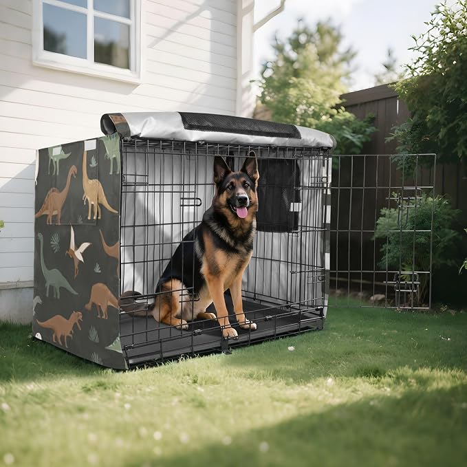 Dog Crate Cover Kennel Cover for Dog Cages Breathable for Wire Cage Indoor Outdoor Green and Brown Dinosaurs - Image 8
