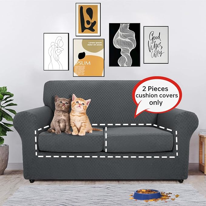【Clearance】 Stretch Individual Cushion Covers Sofa Loveseat Seat Cushion Slipcovers Soft Couch Cover Replacement Large Checkered Furniture Protector with Elastic Bottom (2 Pc Cushion Cover, Dark Gray) - Image 8