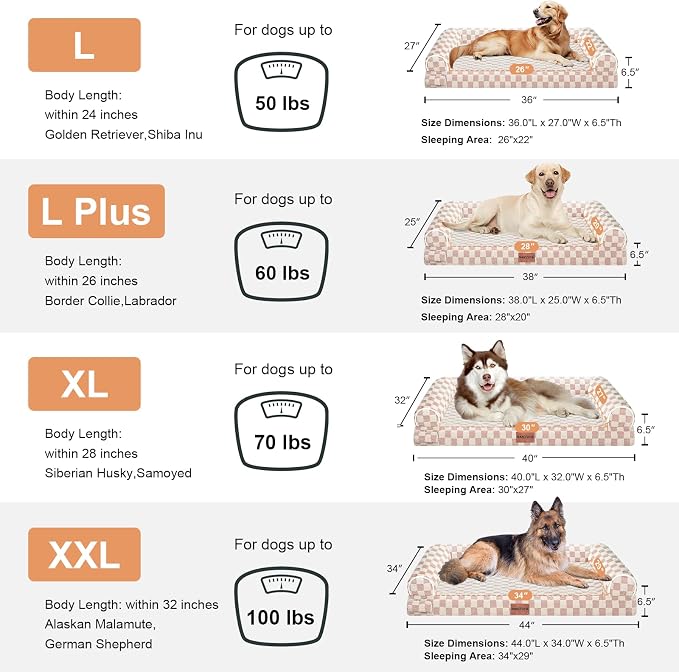 NANUYA Orthopedic Dog Bed for Large Dogs, 36 x 27 Inch, Pink Grid | Egg crate foam for joint support, 3-sided bolster pet sofa, waterproof lining, washable cover, and non-skid base - Image 7