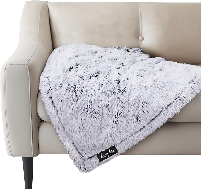 Luciphia Large Waterproof Dog Blanket Pet Washable Liquid Proof Furniture Protector Small Shaggy Plush Calming Long Faux Fur Bed Cover for Couch Cat Blankets for Kitten Doggy, Mist Grey, 30" x 40" - Image 9
