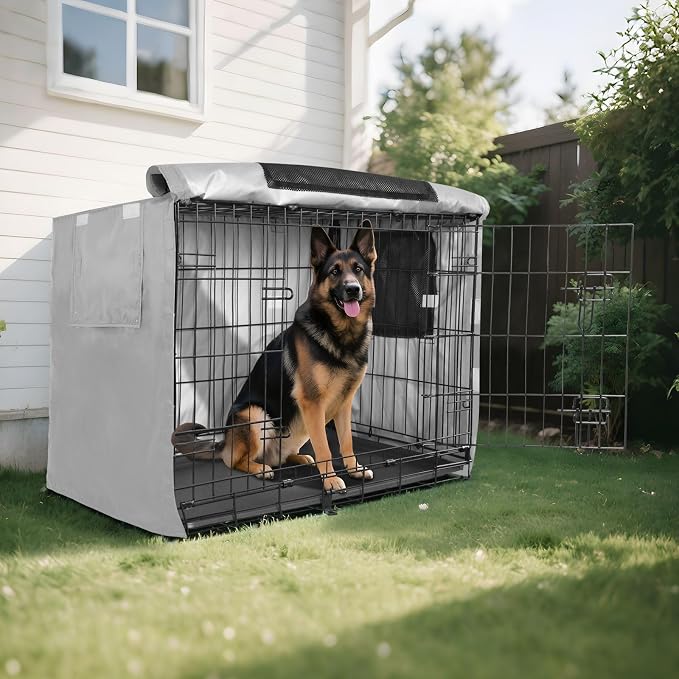 Dark Gray Windproof Dog Crate Covers Easy to Install Dog Kennel Cover with Mesh Windows Large - Image 8